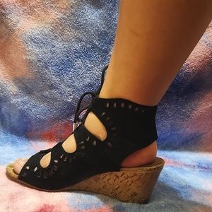 DV DOLCE VITA Black Suede Lace Up Cork Wedge Heels